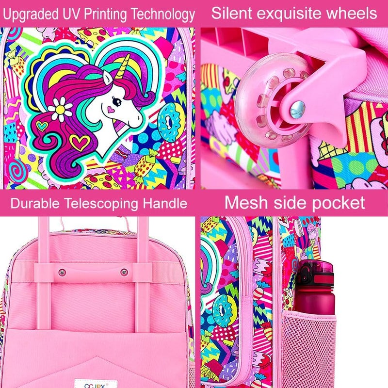 FTJCF Store 2Pcs Girls Luggage Set, 18" Kids Unicorn Carry on Suitcase with Wheels, Cute Unicorn Travel Rolling with 12" Toddler Backpack(Pink) - Image 5